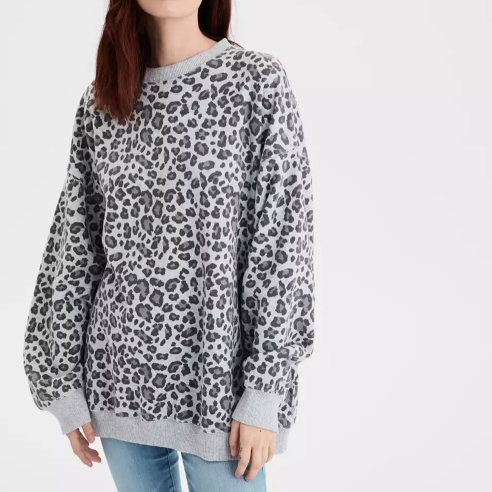 AE Fleece Oversized Vintage Crew Neck Sweatshirt cheetah print